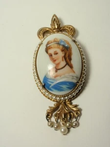 Vintage Florenza Limoges Blue Lady Portrait Pendant ONLY - Picture 1 of 6
