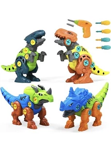 UTTORA Take Apart Dinosaurier Spielzeug, 4er Pack DIY Dinosaurier Spielzeug Set mit Bohrmaschine - Bild 1 von 7