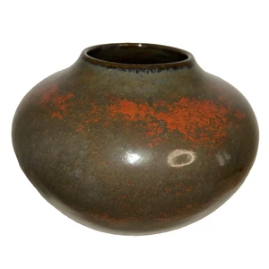 Vaso ceramica lucido smalto a goccia marrone ruggine firmato vintage 6" W 7" H modellato a mano  - Foto 1 di 6
