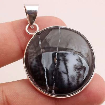 Dendrite Opale Gemma Placcato Argento Handmade Pendente Gioielli Regalo 3.6cm - Immagine 1 di 3