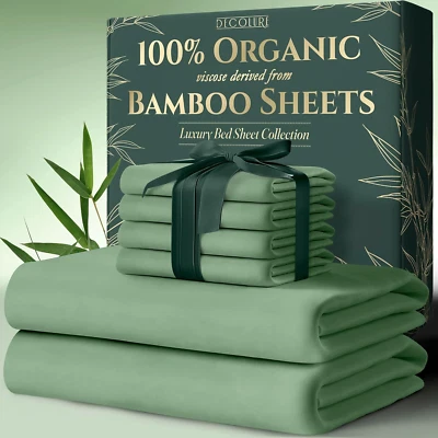 100% Organic Viscose Derived from Bamboo Sheets King Size 6Pcs - Ultra Soft & Lu