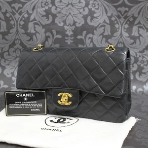 Bolso de hombro Chanel piel de cordero doble solapa negro 23 cadena pequeña #2785 de tiro - Imagen 1 de 20
