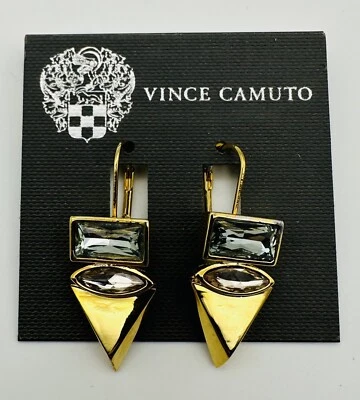 Nuevos pendientes perforados Vince Camuto en tono dorado con triángulo colgante vintage NOS Foto 1 de 4