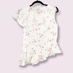 Blusa Peplum Asimétrica Sea New York Blanca con Volantes Rosa Floral Asimétrica Top 6 - Imagen 1 de 12