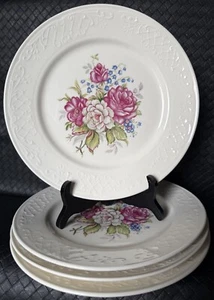 Nasco Rose Marie Luncheon Plates Set Of 4 Hairbells White And Red Roses c1950s - Picture 1 of 12