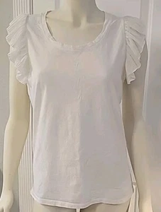 TwinSet Milano plissiertes Chiffon Flatterärmel weiß Schaufelhals Baumwolloberteil neu ohne Etikett - Bild 1 von 8