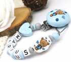 Schnullerkette mit Namen Junge ❤️ Teddy ❤️ Blau Nuckelkette Schnullerband Baby 