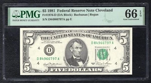 FR. 1976-D 1981 $5 FRN FEDERAL RESERVE NOTE CLEVELAND, OH PMG GEM UNC-66EPQ - Picture 1 of 2