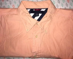 Tommy Hilfiger Button Up Men's Salmon Pink XL Long Sleeve Embroidered Crest A2 - Picture 1 of 6