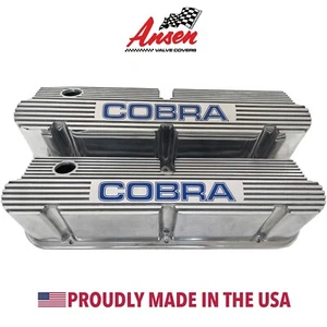Ford 351W Cobra SBF Pentroof Polished Tall Valve Covers - Blue Logo, Ansen USA - Picture 1 of 7