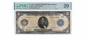 1914 $5 FEDERAL RESERVE NOTE ATLANTA STAR NOTE FR#867A* PMG20. RARE. - Picture 1 of 2