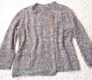 Habitat Sweater Pullover Gray Colorful Confetti Knit Asymmetrical Neck XL Women - Picture 1 of 10