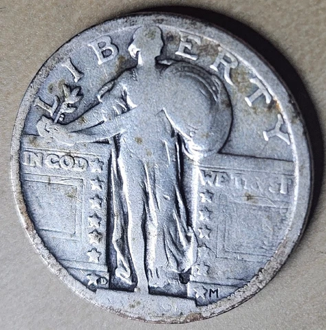 1919 D Standing Liberty Silver Quarter VG Very Good Or Fine F Key Date Partial Cover