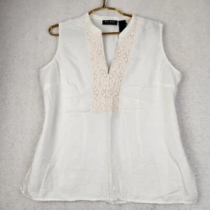 Axcess Liz Claiborne Womens Size 14 White Sand Sleeveless Linen Blend Top - Picture 1 of 11