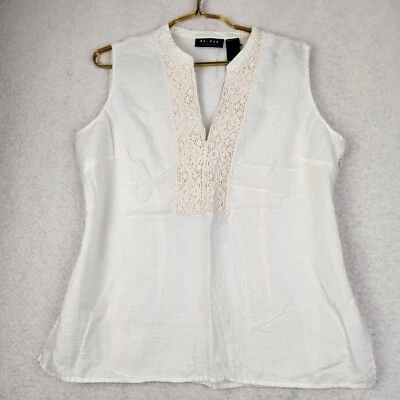 Axcess Liz Claiborne Womens Size 14 White Sand Sleeveless Linen Blend Top - Image 1 of 4