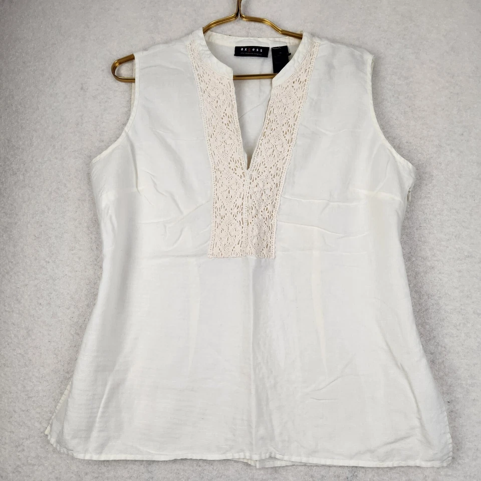 Top Axcess Liz Claiborne para mujer talla 14 blanco arena sin mangas mezcla de lino Foto 1 de 4