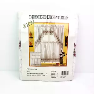 Unbranded Home White Rose 60x38 Swag 60x36 Tiers Embroidered Kitchen Curtains - Picture 1 of 4