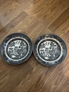 Set of 2 Churchill Midnight Willow 8” Salad Plates Black White World Market EUC - Picture 1 of 2