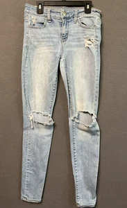 American Eagle Jegging Jeans Womens 4 Distressed Ripped Super Stretch Denim Pant - Picture 1 of 12