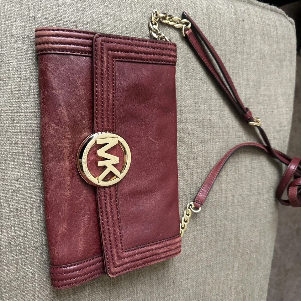 Michael Kors Fulton Women's Handbag Cinnabar Leather Bombe Clutch Crossbody Bag - Image 1 of 4