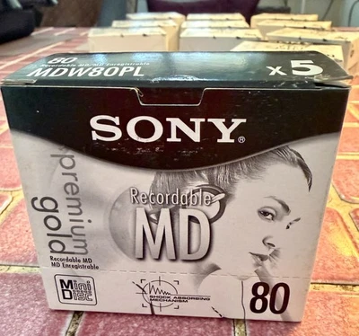 Sony MDW80PL Premium Gold Minidiscs, New and sealed, 5 discs per box