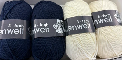 LANA GROSSA MEILENWEIT MERINO 8-fach 2 Fb. 9556 Nachtb/9560 Rohweiß Ges. 600g - Bild 1 von 2