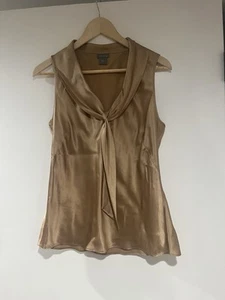 Ann Taylor Blouse Gold Champagne 100% Silk Neck Accent Women Size 8 - Picture 1 of 4