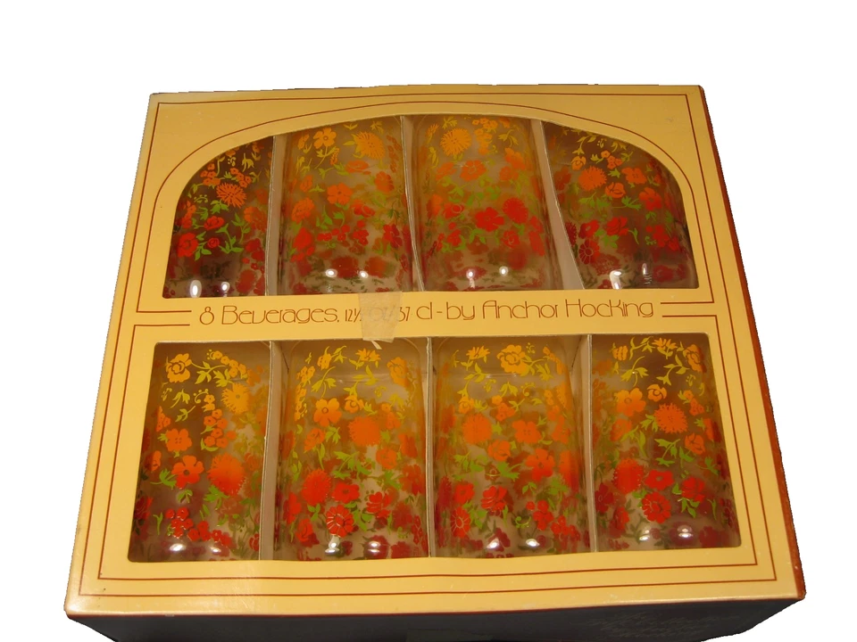 Juego de caja de vasos de colección 8 flores ancla en cuclillas naranja rojo amarillo Foto 1 de 4