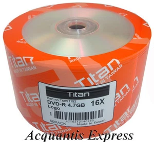 50 TITAN 16X DVD-R DVDR Recordable Blank Disc Media - Picture 1 of 2
