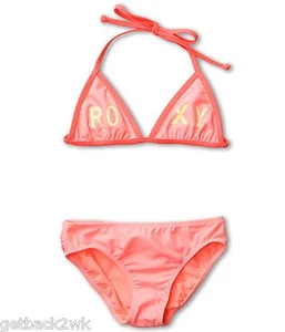 NEW* ROXY SWIMSUIT BIKINI 2 PC $44 GIRLS 16 Neon Coral Fringe Detail - Picture 1 of 2