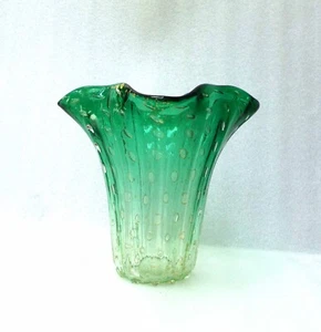 MURANO VENETIAN FRATELLI TOSO GREEN BULLICANTE ART GLASS BOWL VASE - Picture 1 of 8