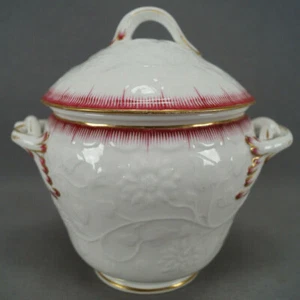 Minton Floral Embossed Pink & Gold Shell Edge Entwined Handle Sugar Bowl C.1846 - Picture 1 of 11