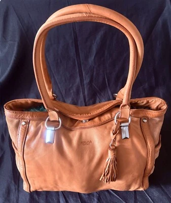 Bolso de Mano Damas Perlina New York Diseñador Doble Asa Cuero Tostado y Gamuza Foto 1 de 4