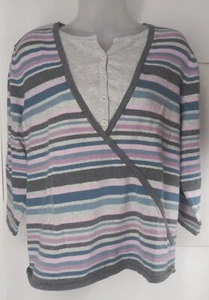 Alfred Dunner Stripe 3/4 Sleeve V-Neck w/Shoulder Pads Top Blouse Small S - Picture 1 of 7