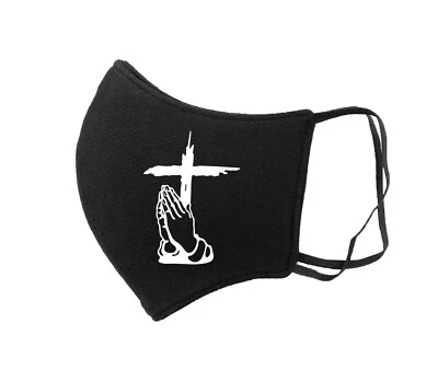CUSTOM Christian Cross Prayer Hand Face Mask, 3 Layers, Washable Face Masks - Image 1 of 4