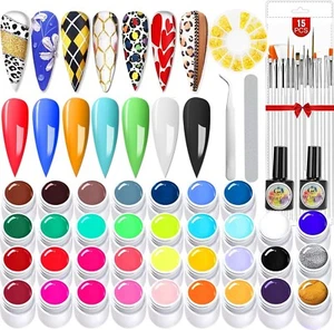 Gel Nail Kit 34 Colour Nail Art Gel Nail Polish Set White Nude Black Red Pink Gr - Picture 1 of 7