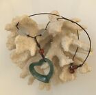  Artisan Green Jade Nephrite Open Heart Leather Amber & Glass Bead Necklace