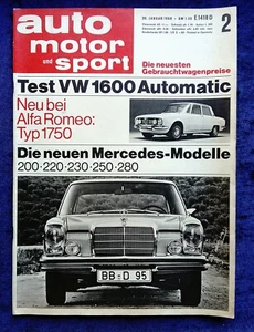 AMS, Auto Motor und Sport Nr. 2/1968, Test Mercedes /8 , Alfa 1750, VW 1600 - Bild 1 von 13