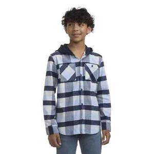 Levi's Boys Hooded Flannel Shirt Size L 10/12 Dress Blues - Picture 1 of 5