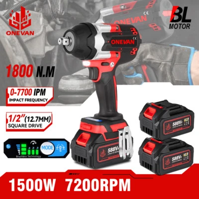 ONEVAN 1800Nm Cordless Electric Impact Wrench Brushless Gun 1/2'' High Power Driver LED