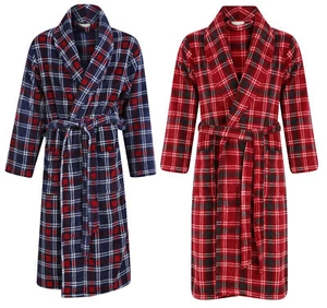 Walker Reid Mens Check Coral Fleece Dressing Gown Shawl Collar Wrap Bath Robe - Picture 1 of 31