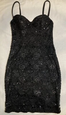Vintage 80's 90's CONTEMPO CASUALS Black Evening Party Beaded Sequins Dress Med - Image 1 of 4
