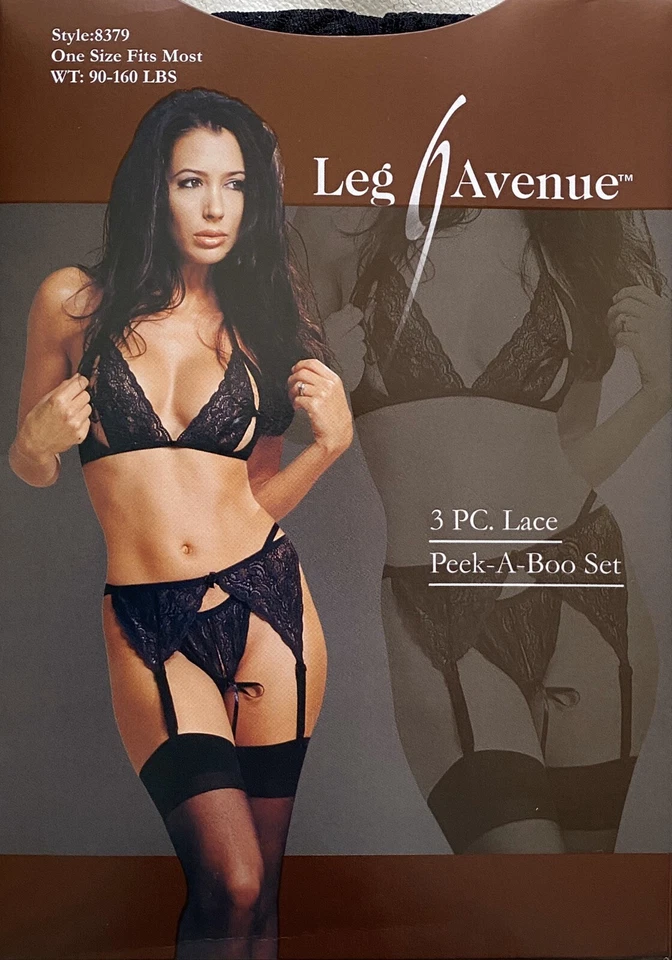 Súper Lindo Sexy LEG AVENUE 3 PIEZAS Encaje Peek-A-Boo Conjunto / Talla Única Foto 1 de 2