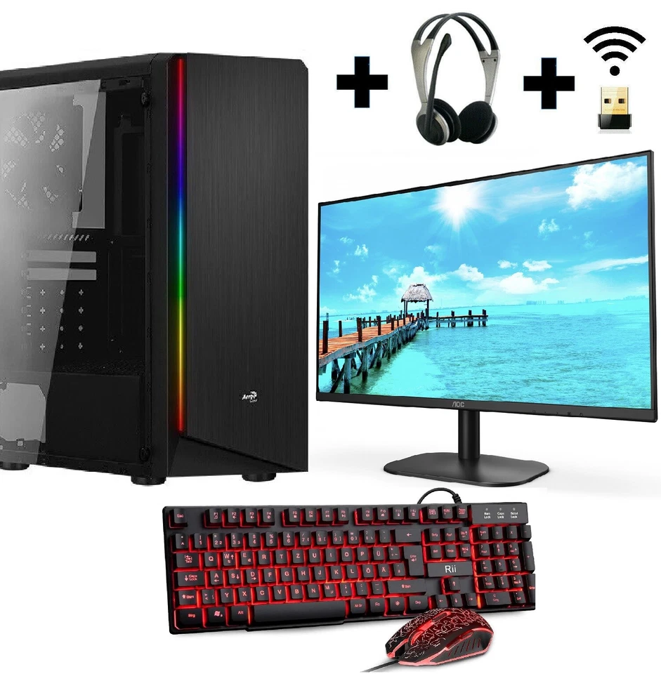 HARDWARE-FOR-YOU.DE Gamer PC mit 27" Monitor │AMD Ryzen 3│4x 3.6Ghz│bis 64GB RAM│bis 2TB SSD│Win 11