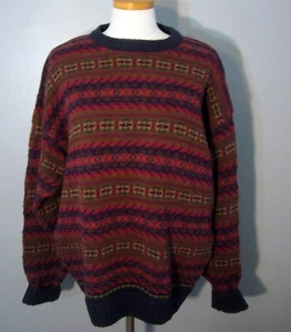 Vintage Woods & Gray 100% Cotton Knit Crewneck Geometric Grandpa Sweater Size L - Picture 1 of 6