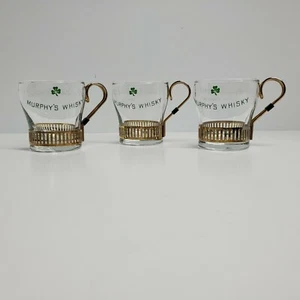 Irish Coffee Whisky Vintage Glass Mugs Metal Holder-Handle St Patrick's Barware - Picture 1 of 8