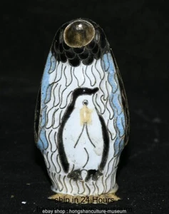 3.8" Old Chinese Dynasty Copper Cloisonne Enamel Penguin Animal Sculpture - Picture 1 of 5