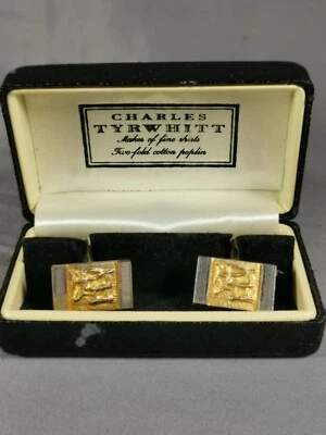 Gemelos cuadrados de joyería plata y oro vintage Charles Tyrwhitt caja Foto 1 de 4