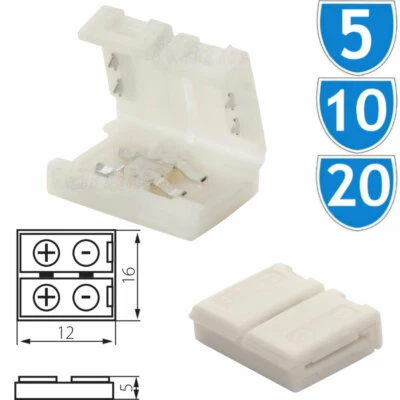 8mm Single Light LED Strip Profile Tape Solderless Straight Connector 2 Pin Clip - Image 1 of 2