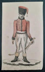 DESSIN CRAYON ET AQUARELLE XIXème SOLDAT HUSSARD TRES BON ETAT - Picture 1 of 4